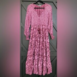 Anthropologie x Omika Tanvi Berry Long Sleeve Smocked Maxi Dress – Size XS